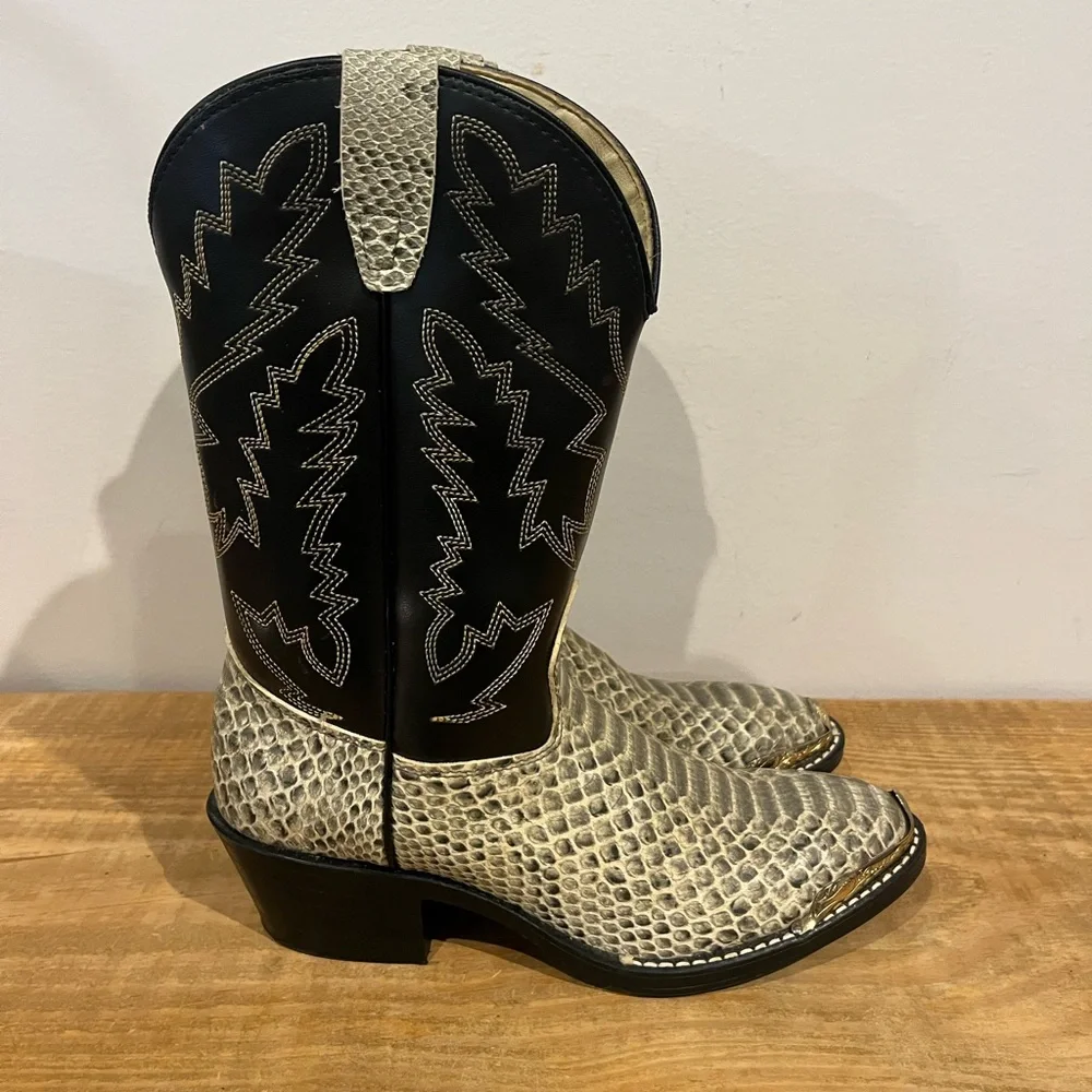 Unbranded Texas made cowgirl youth snakeskin and leather boots size 4.5 EUC‎